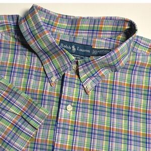 Ralph Lauren Multi Color Madras Mens 4XLT Short Sleeve Button Down Shirt Pony